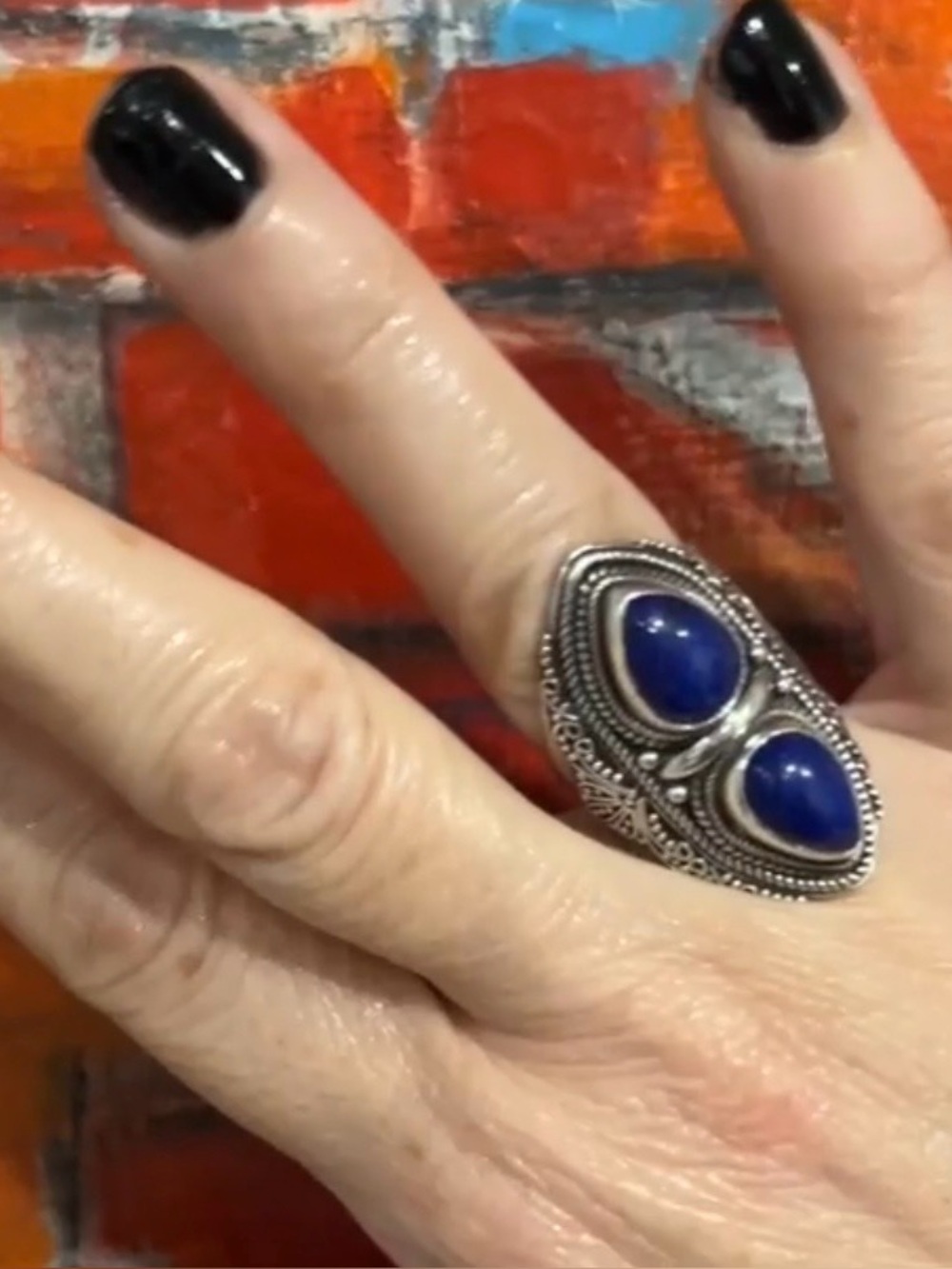 Vintage Boho Sterling Silver 925 Lapis Lazuli Statement Ring 7